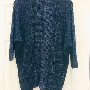 Long Dark Navy/Gray Heather Knit Cardigan